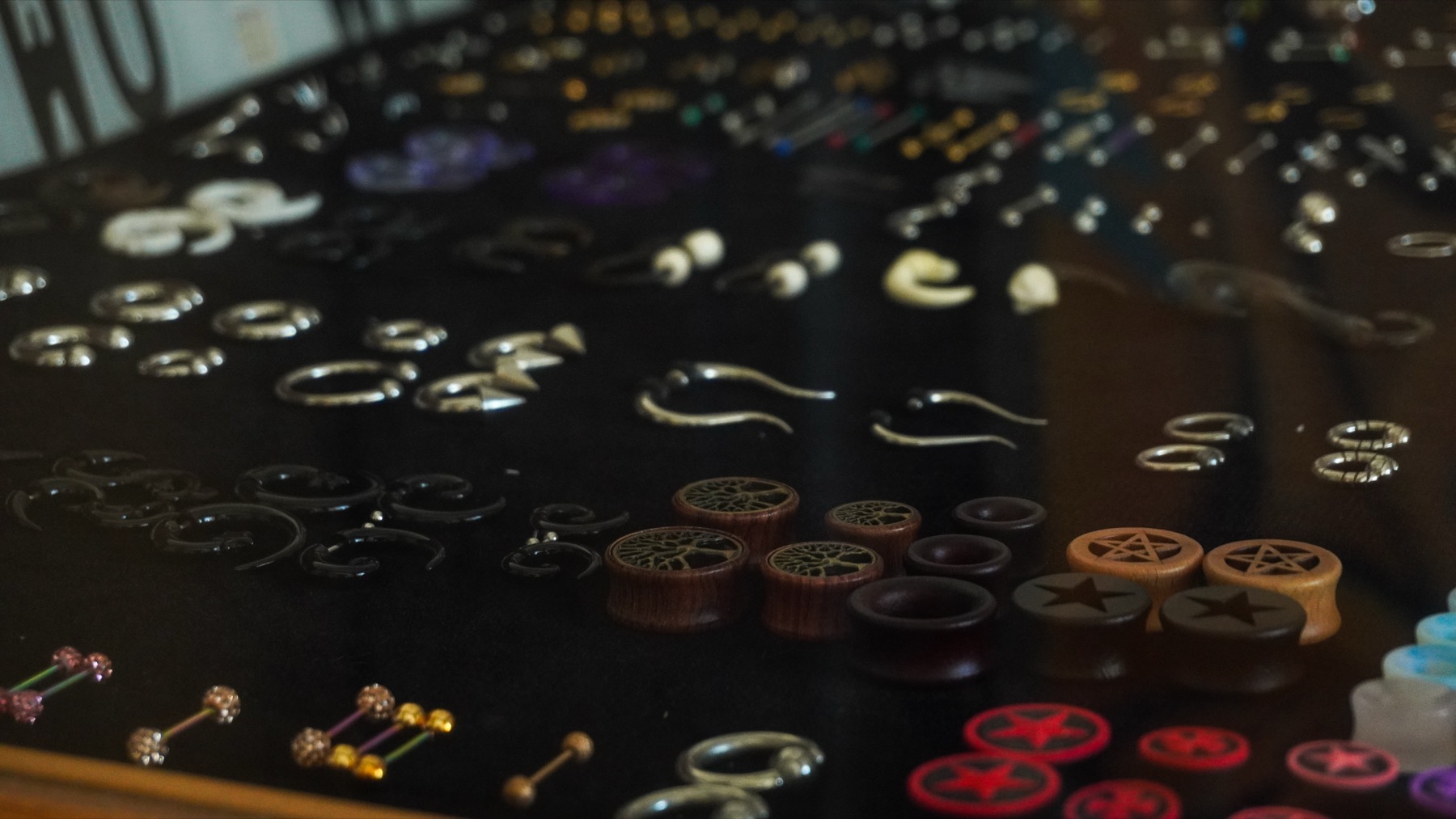 Piercing jewelry and accessories displayed inside TenTwo